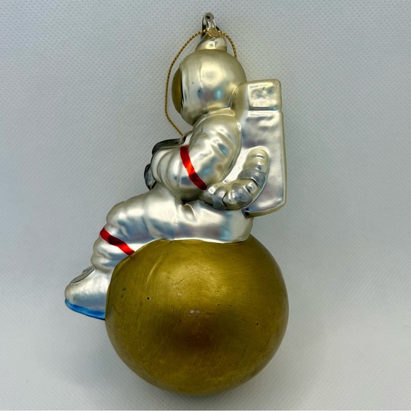 Man on the Moon Astronaut Hand Blown & Painted Glass Holiday Ornament - Picture 2 of 8